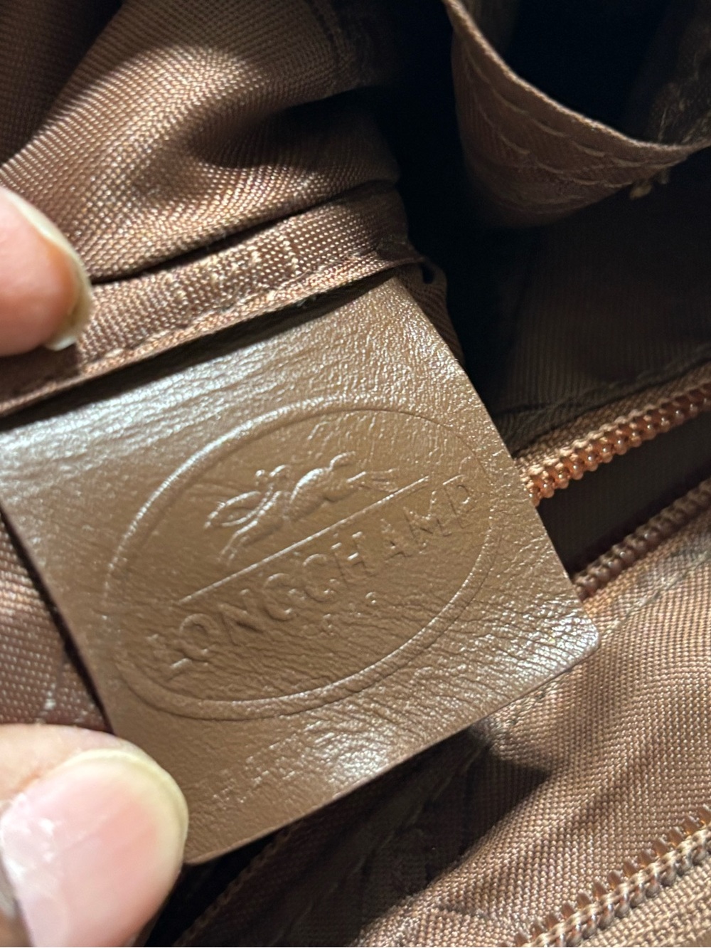 Longchamp Brown Leather Pebbled Crossbody Bag with Adjustable Strap - Picture 9 of 16